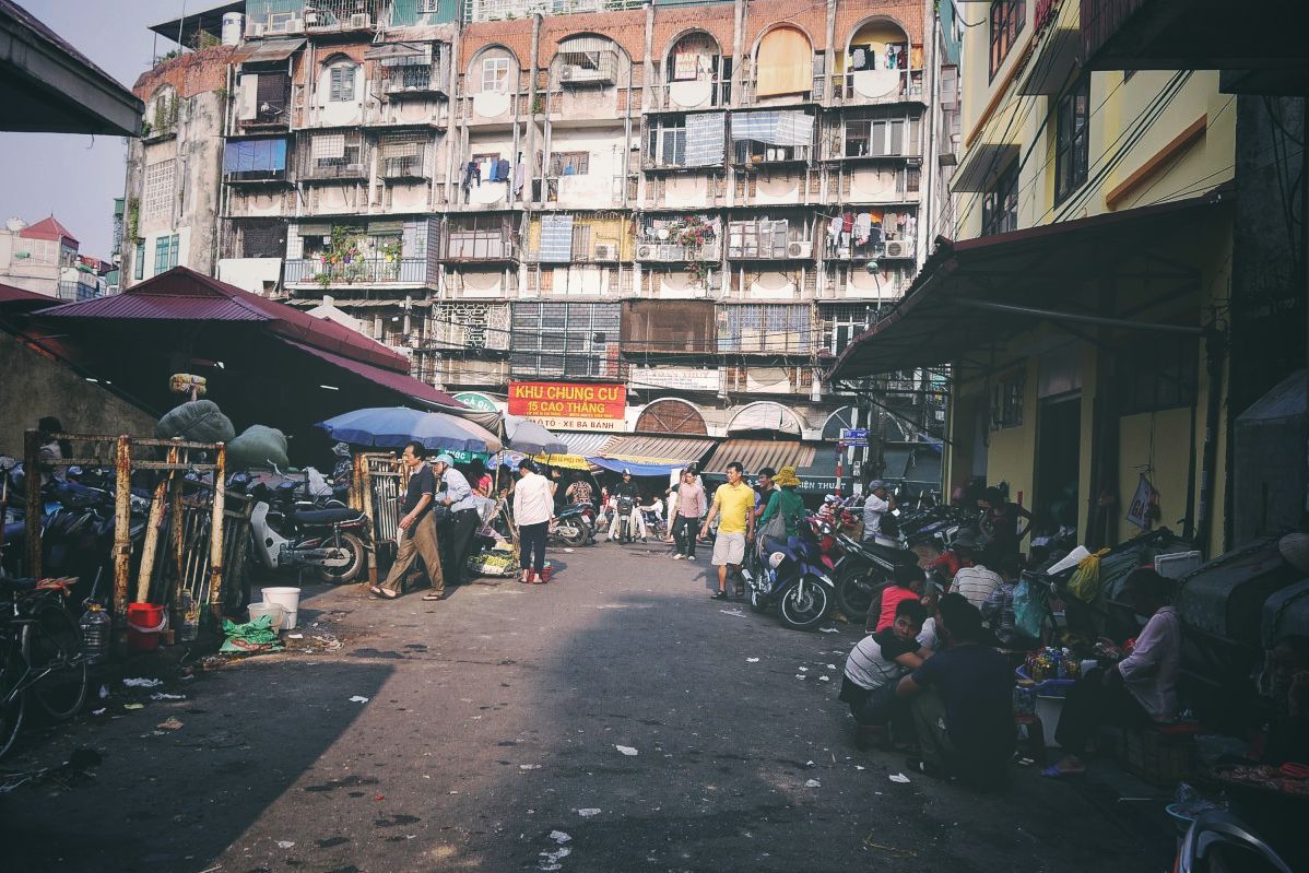 Behind a market in Hanoi